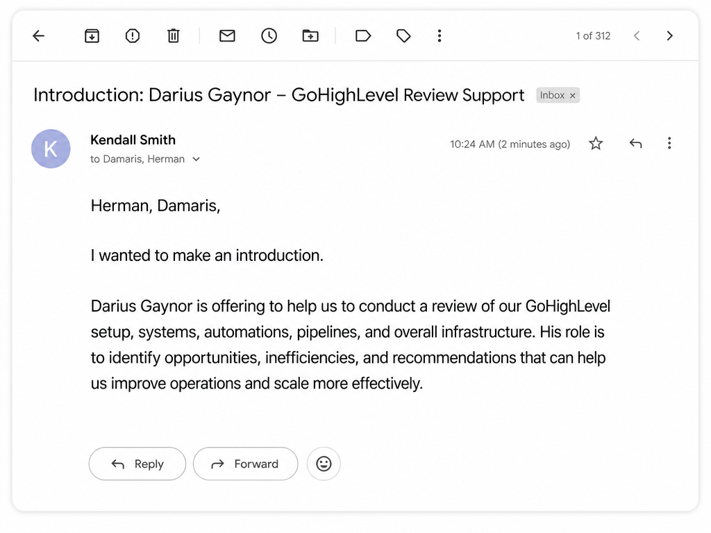 Warm intro email for a GoHighLevel audit