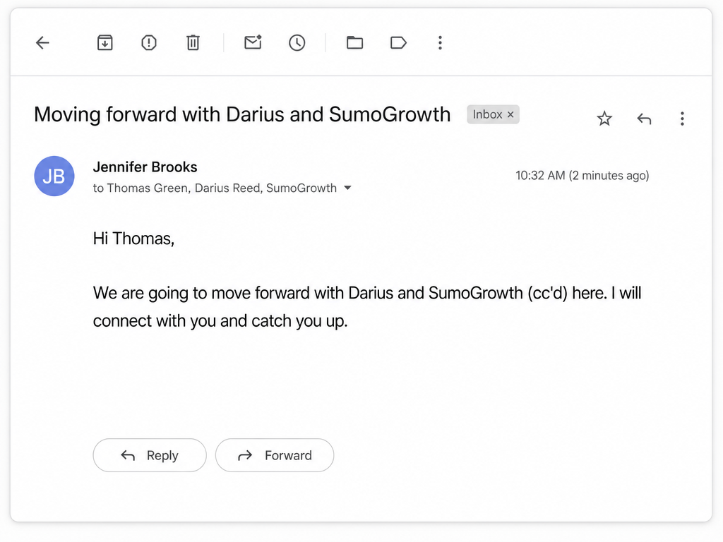 Client email: moving forward with SumoGrowth